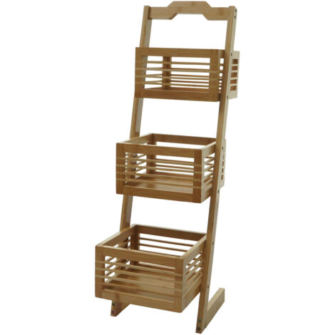 Étagère HWC-M21, Étagère sur pied Étagère de salle de bain avec 3 paniers, bambou 77x23x30cm (1/5)