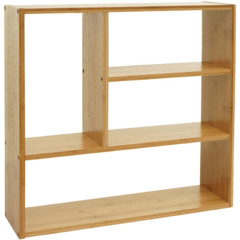 Étagère murale HWC-M22, Étagère suspendue Étagère flottante avec 4 compartiments, bambou 50x50x15cm (1/5)