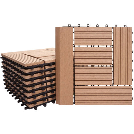 Carreau de sol WPC Rhône + bordure, aspect bois, 11x chaque 30x30cm de 1m2 Premium - teak, échelonné (1/5)