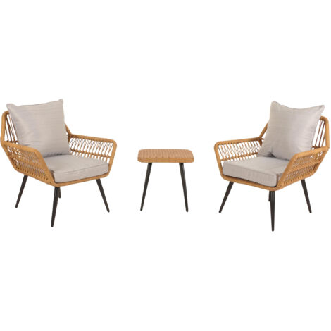 Poly-Rattan Ensemble HWC-N34, Balcon Set Garniture de jardin Chaise Table d'appoint - gris clair (1/5)