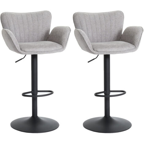 Lot de 2 tabourets de bar HWC-M67, chaise de bar, avec accoudoirs repose-pieds pivotant tissu/textile fer - gris clair p (1/5)