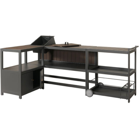 Aluminium Outdoor-Küche 3-teilig HWC-M64, cuisine extérieure jardin chariot de service seau à glace armoire - anthracite (1/5)