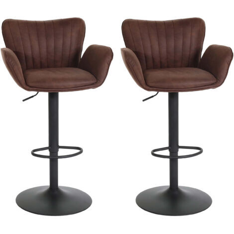 Lot de 2 tabourets de bar HWC-M67, chaise de bar, avec accoudoirs repose-pieds pivotant tissu/textile fer - brun foncé p (1/5)