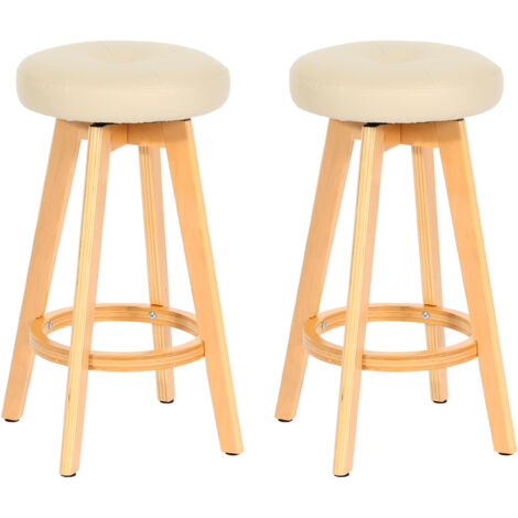 Lot de 2 tabourets de bar Navan, chaise de bar tabouret de bar, bois similicuir pivotant - crème, pieds clairs (1/5)