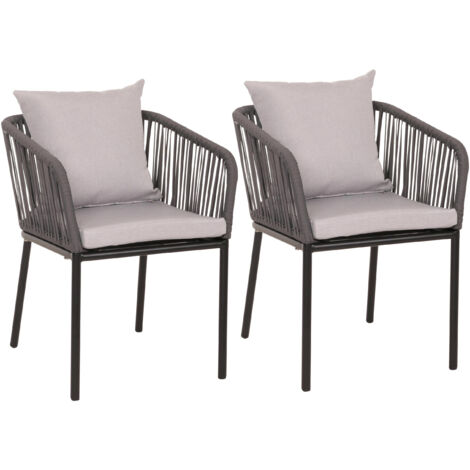 Set de 2 chaises de jardin HWC-N41, chaise d'extérieur avec accoudoirs, résistante aux intempéries aluminium corde tress (1/5)
