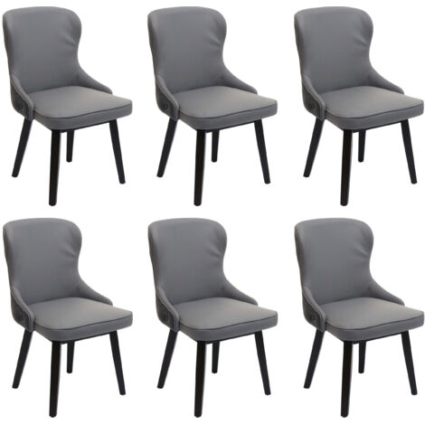 Lot de 6 chaises de salle à manger HWC-M60, chaise rembourrée, chaise de cuisine, tissu/textile bois massif - gris foncé (1/5)