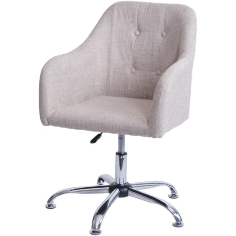 Chaise de salle à manger HWC-L92, chaise de cuisine avec accoudoirs, pivotante réglable en hauteur métal - textile crème (1/5)