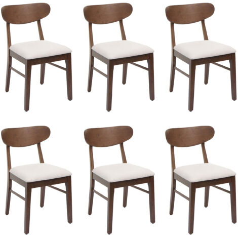 Mendler – Lot de 6 chaises de salle à manger – Tissu polyester crème – Structure en bois massif – Dossier haut et rembourrage moelleux (1/5)