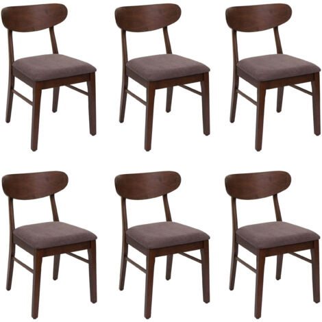 Lot de 6 chaises de salle à manger HWC-M59, chaise de cuisine, tissu/textile bois massif - structure foncée, taupe (1/5)