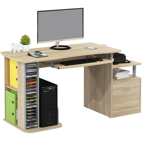 BARI - Bureau informatique d'ordinateur - Travail Gaming Office - 6 Tiroirs  + Support clavier coulissant - Mobilier moderne bureau - blanc