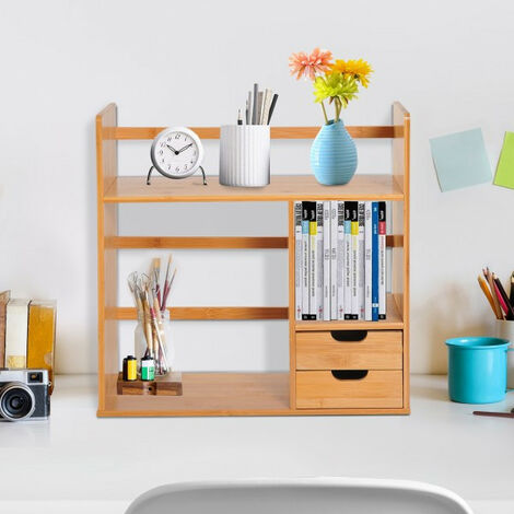 Organisateur de bureau en bois naturel deux tiroirs (1/5)