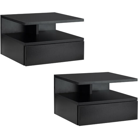Lot de 2 tables de chevet murales HELMUT noires (1/5)