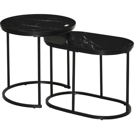 Lot de 2 tables basses gigognes ATHENA aspect marbre noir (1/5)