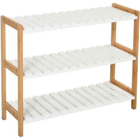Etagère à chaussures MINDY bambou et blanc (1/5)