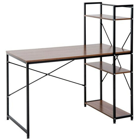 Bureau à étagères JULIAN noir et bois (1/5)