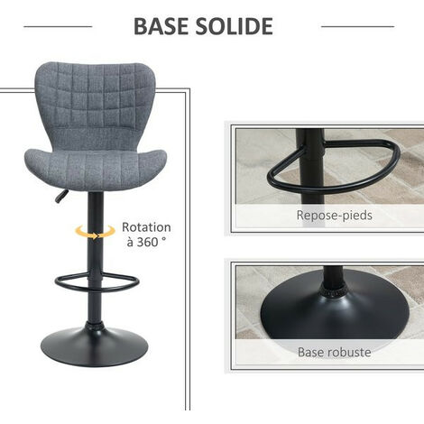 Lot de 2 Tabourets de Bar, Chaises Haut, Hauteur Réglable, Revêtement en  PU, Rotatif sur 360°, avec Dossier et Repose-Pieds, Pied Chromé, 39 cm (L)  x 38 cm (l) x 89-109 cm (