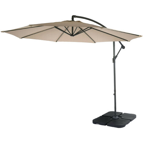 Acerra, parasol, protection solaire, Ø 3m inclinable, polyester/acier 11kg - sable-beige avec support (1/5)