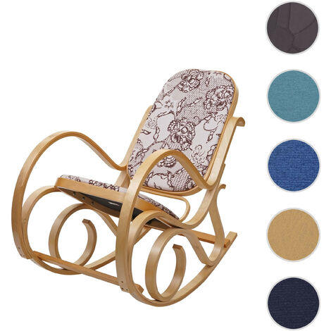 Fauteuil à bascule M41, fauteuil TV, bois massif - Aspect noyer, patchwork cuir marron (1/5)