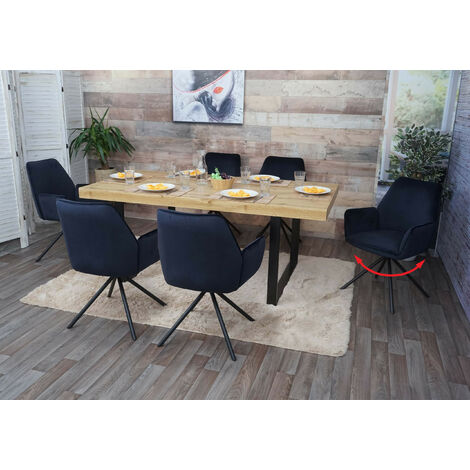 Mendler 6X Chaise de Salle à Manger HWC-G67 avec accoudoirs Velours Anthracite-Bleu