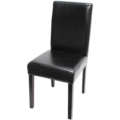 Chaise de salle à manger Littau, chaise de cuisine, cuir - noir, pieds foncés (1/5)
