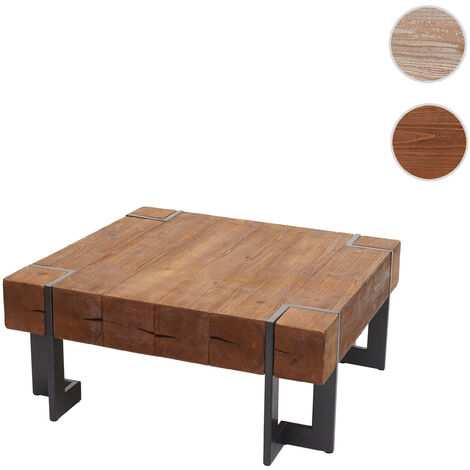 Table basse HWC-A15, table de salon, bois de sapin rustique massif - brun 70x70cm (1/5)