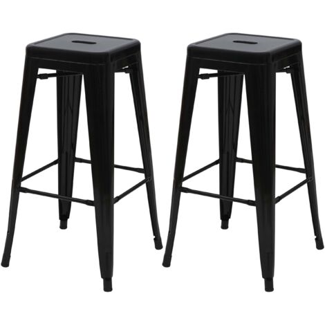 2x tabouret de bar HWC-A73, chaise de comptoir, métal, design industriel, empilable - noir (1/5)