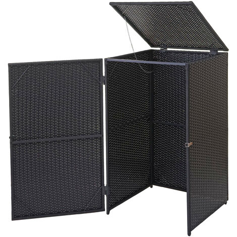 Mendler – Cache-poubelle en polyrotin 2x120l – Dimensions 110x65x66cm – Accès facile avec abattant et porte – Résistant aux intempéries (1/5)