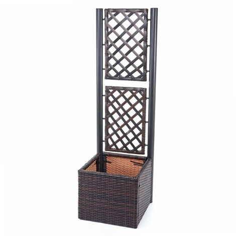 Jardinière avec treillis en polyrotin, HWC-D76, 142x43x43 cm - marron (1/5)