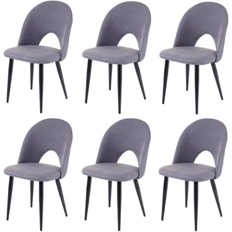 6x chaise à manger HWC-D73, chaise de cuisine, tissu/textile - gris foncé (1/5)