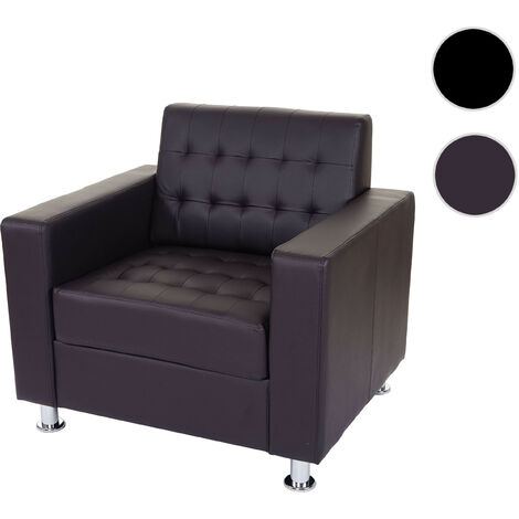 Fauteuil Kunda, fauteuil de salon / club, pieds métalliques - similicuir, café (1/5)