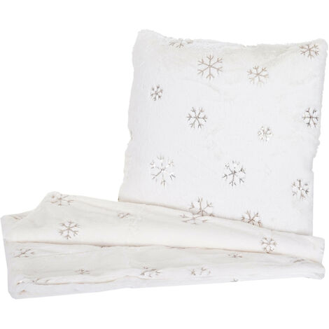 Set couverture + coussin de décoration, neige, duveteux avec bourrage, pailleté (1/5)