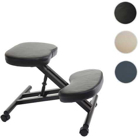 Siège assis à genoux HWC-E10 appui-genoux, tabouret, chaise bureau, similicuir, métal, gris foncé matt (1/5)
