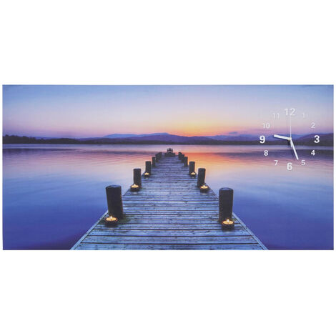 Tableau LED image avec illumination, toile mural, minuterie, passerelle, mouvant, horloge, 110x55cm (1/4)