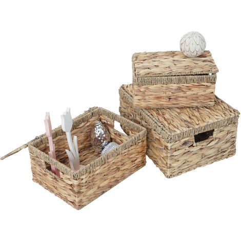 Set de 3 boîtes de rangement HWC-C23, avec couvercle, jacinthe d'eau (1/5)