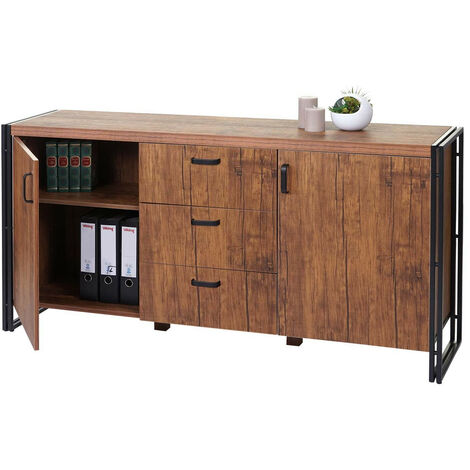 Buffet HWC-A27, Commode Bahut Armoire 80x160x40cm Structure 3D, Couleur Chêne Sauvage (1/5)