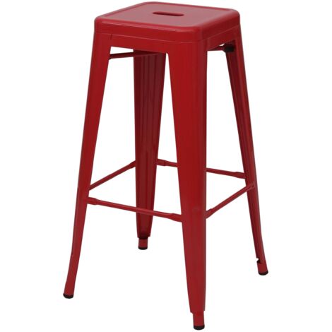 4x tabouret de bar HWC-A73, chaise de comptoir, métal, empilable, design industriel - rouge (1/5)