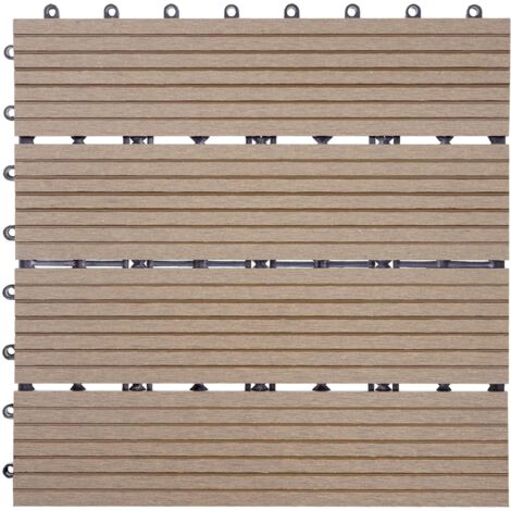 11x carreau WPC Rhone, carrelage de sol, balcon / terrasse, à 30x30cm - 1qm - teck linéaire (1/5)