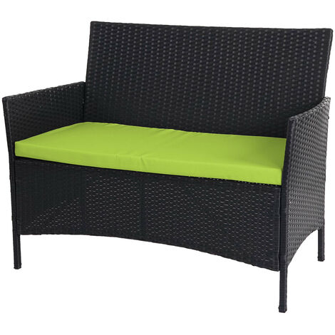 Banc de jardin Halden en polyrotin, banquette - anthracite, coussin vert (1/5)