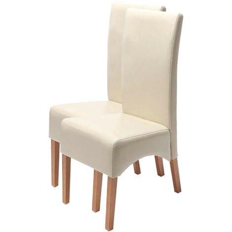 Lot de 2 chaises Latina, salle à manger, cuir reconstitué - couleur crème, pieds clairs (1/2)