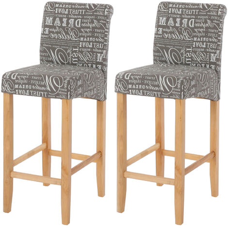 Lot de 2 tabourets de bar HWC-C33, tissu words fabric - gris, pieds clairs (1/5)