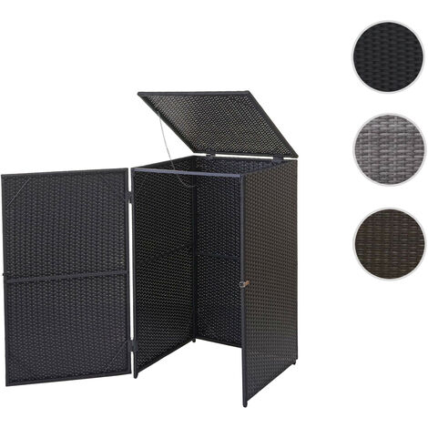 Mendler – Couvercle pour poubelle en poly rotin brun 120L – Dimensions 110x65x66cm – Accès facile avec porte verrouillable – Résistant aux intempéries - HWC-E25 (1/4)