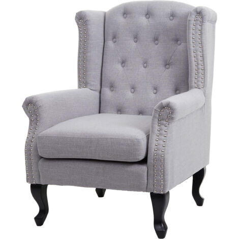 Mendler – Fauteuil club Chesterfield hydrofuge – Tissu 100% polyester – Largeur 75 cm – Accoudoirs larges et arrondis – Rivets décoratifs (1/5)
