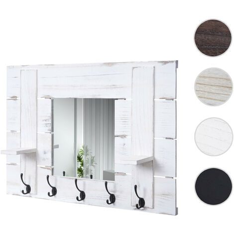 Garderobe murale HWC-C89 avec miroir, planche vestiaire, shabby, vintage, 5 crochets 90x60cm - gris foncé