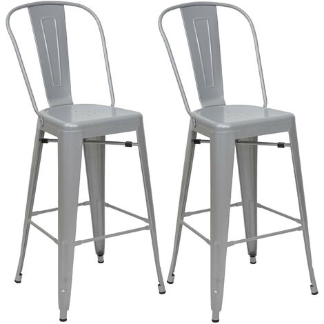 2x tabouret de bar HWC-A73, chaise de comptoir avec dossier, métal, design industriel - gris (1/5)