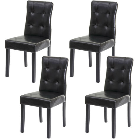 4x chaise de salle à manger HWC-E58, fauteuil - similicuir noir, pieds foncés (1/5)