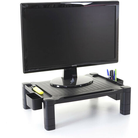 Rehaussement d'écran HWC-E61, support d'écran, rehausse pour bureau, présentoir d'écran, plastique 13x43x33cm (1/5)