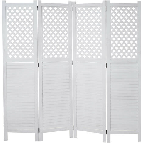 Paravent HWC-A84, paroi de séparation, protection visuelle, ornaments 170 x 161 cm - blanc (1/5)