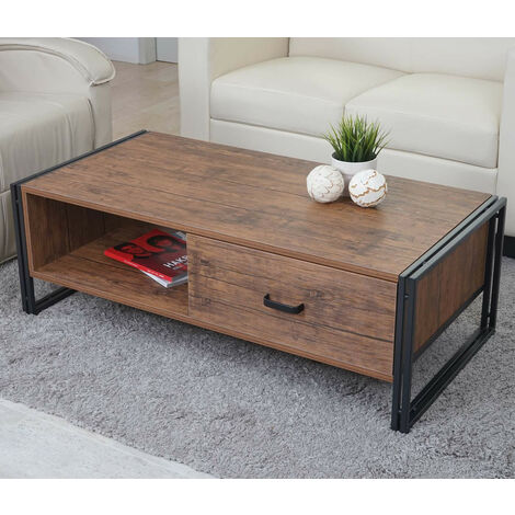 Table basse de salon HWC-A27, 41x120x60cm structure 3D, couleur chêne sauvage (1/5)