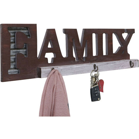 Garde-robe murale HWC-A91 Family, planche vestiaire, style chalet, bois, métal (1/4)