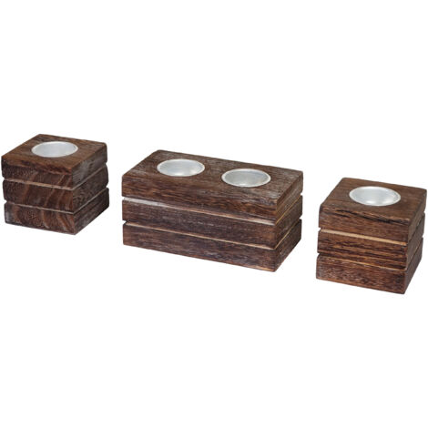 3x bougeoir T284, bol de décoration en bois + style shabby - blanc (1/5)